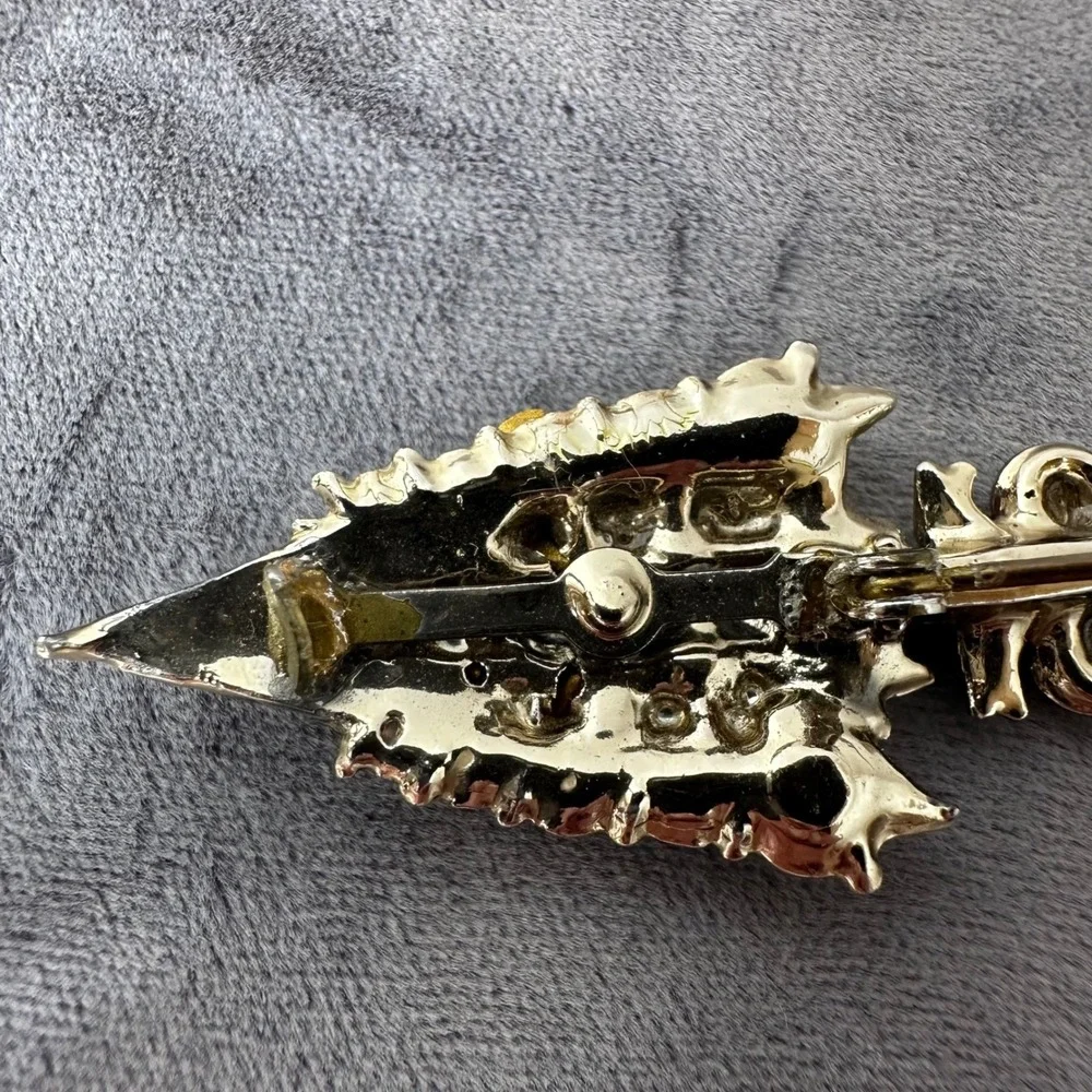 Vintage Umbrella Brooch Gold Tone Rhinestone Red Enamel Bow Parasol Pin Spring‎